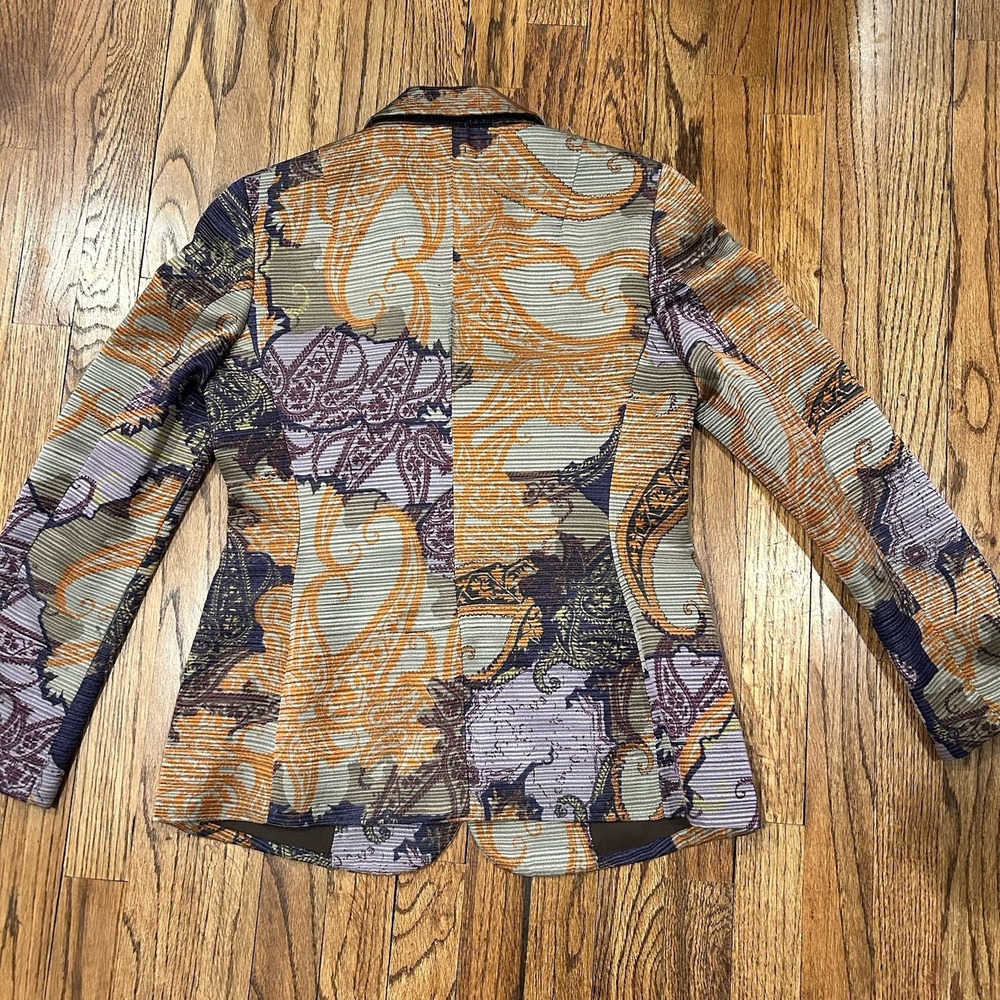 ETRO MILANO Purple Gray Orange Paisley Wool Silk Blend Blazer Jacket Sz 42 - Picture 3 of 13